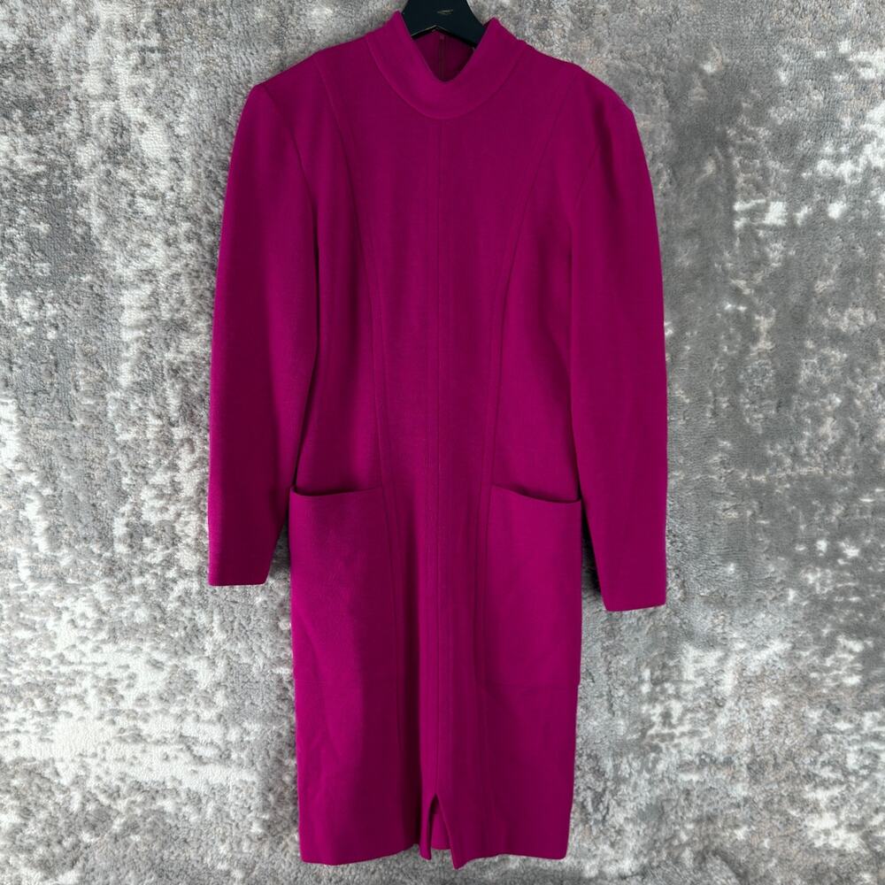 Kenar 2 Sz 4 Wool Stretch Knee‎ Length Sheath Dress Purple Mock Neck Long Sleeve